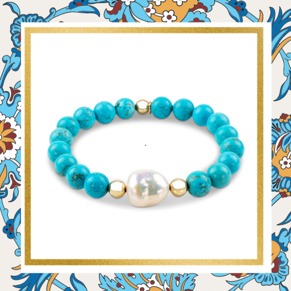 Luxury Baroque Pearl Gratitude Bracelet 14K Gold Filled in Turquoise Strength  Wisdom  Friendship