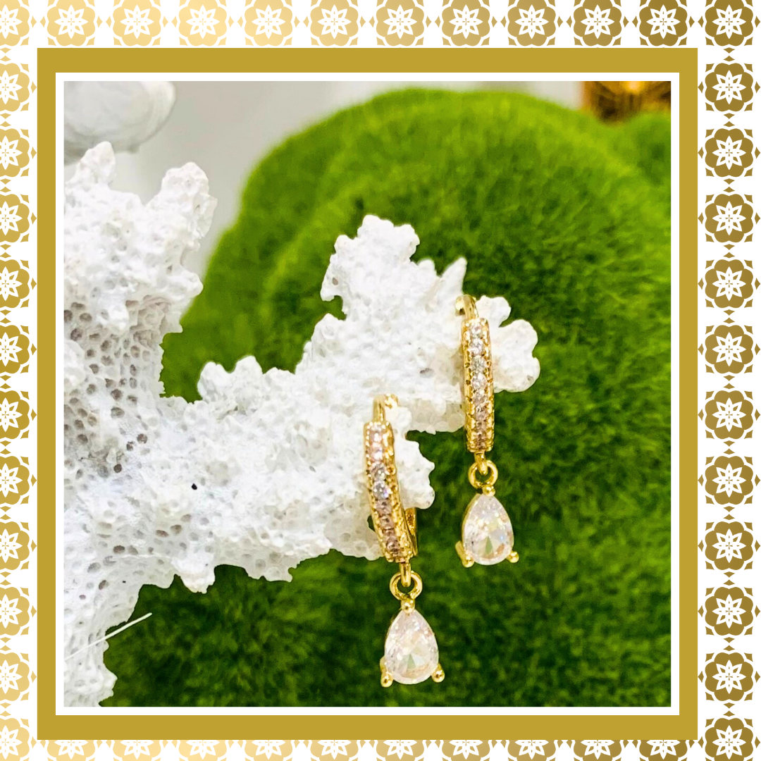 Crystal  Dainty Hoop Gold Filled Drop Earrings