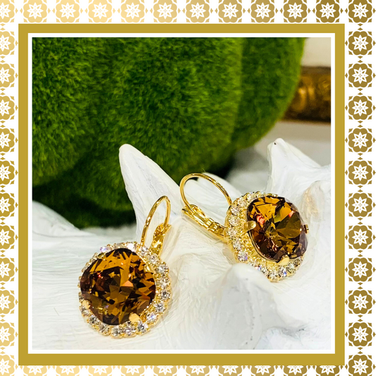 Topaz Crystal Round Earrings With Crystal Rhinestones Lever Back Gold Plated  Drop Earrings