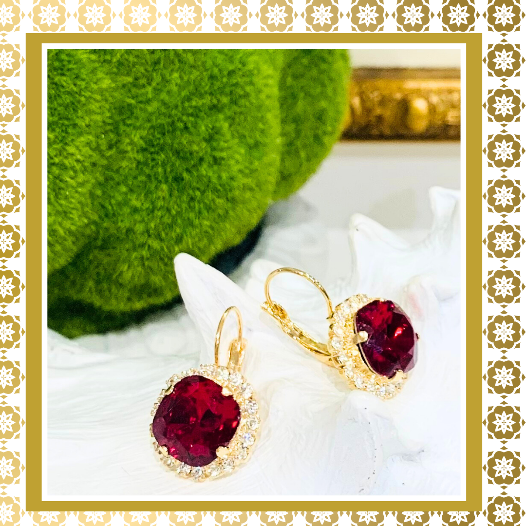 Red Crystal Round Earrings With Crystal Rhinestones Lever Back Gold Plated  Drop Earrings