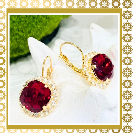 Red Crystal Round Earrings With Crystal Rhinestones Lever Back Gold Plated  Drop Earrings