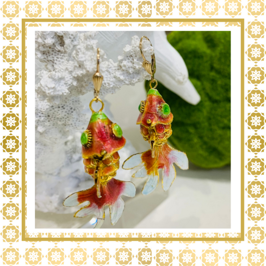 Koi Fish Hand Painted 14K Gold Filled Coral Lever Back Drop Earrings