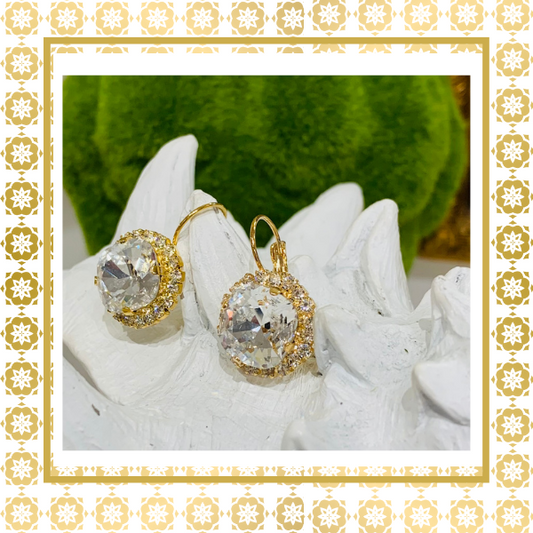 Crystal Round Earrings With Crystal Rhinestones Lever Back Gold Plated  Drop Earrings